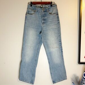 Raey straight leg light color wash jeans 100% organic cotton button fly